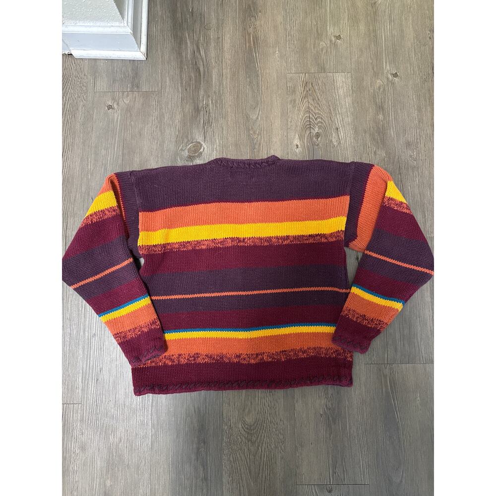 Vintage Rosanna Cotton Knit Striped Burgundy Chunky Cardigan Size Small - Picture 3 of 6